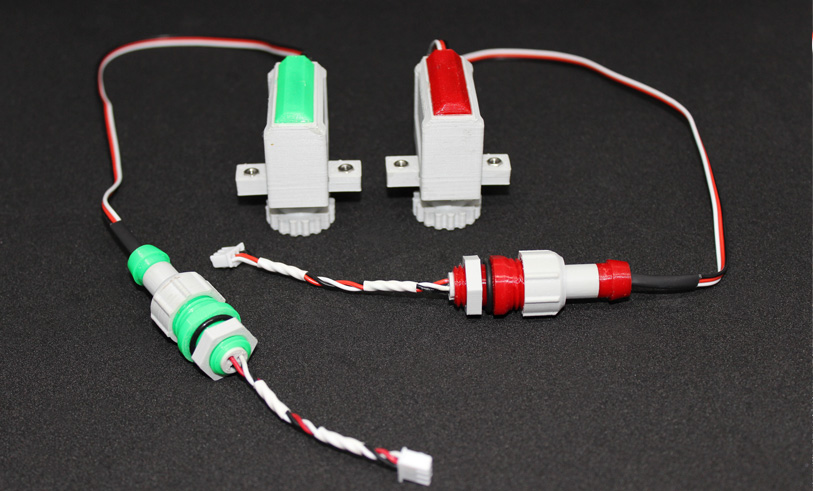 Waterproof 3D-printed servo housings with matching cable glands and wiring