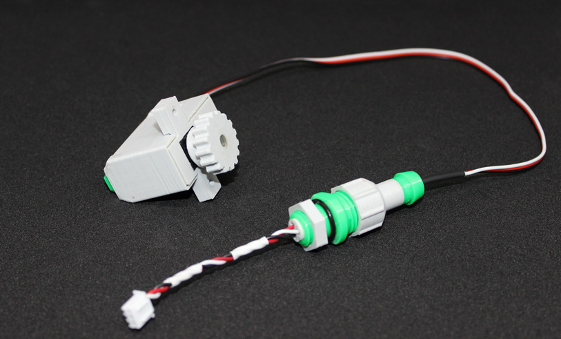 Waterproof servo in a 3D-printed housing connected to a bulkhead cable gland