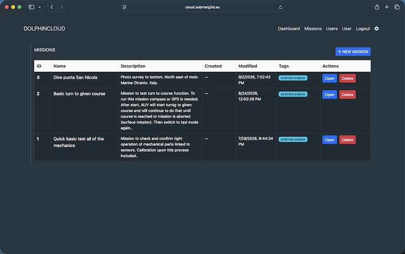 Missions list in Dolphin Cloud