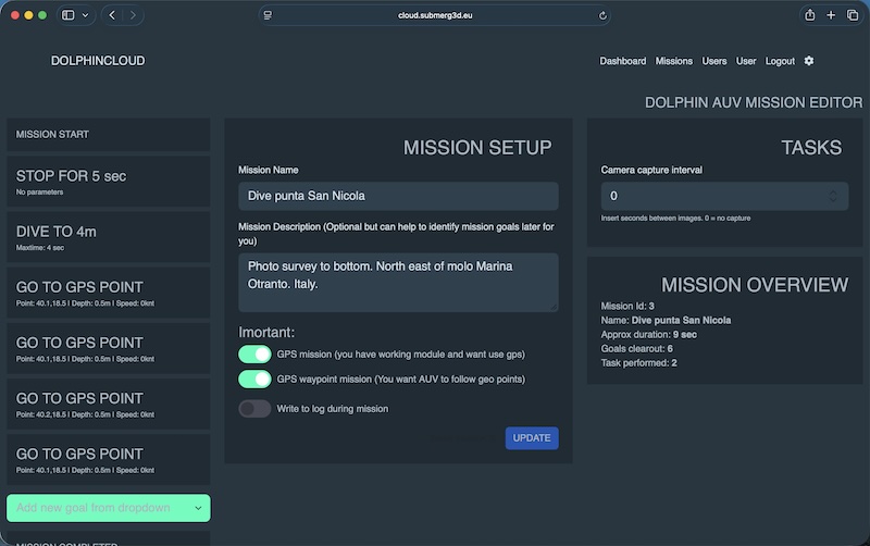 Mission creation in Dolphin Cloud